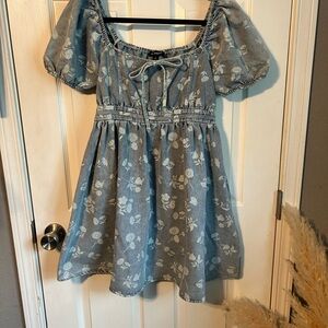 Blu Pepper Blue Floral Puff-Sleeve Dress